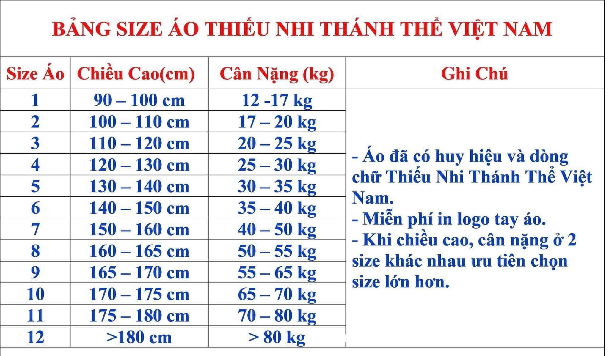 bang size ao TNTT Thieu Nhi Thanh The